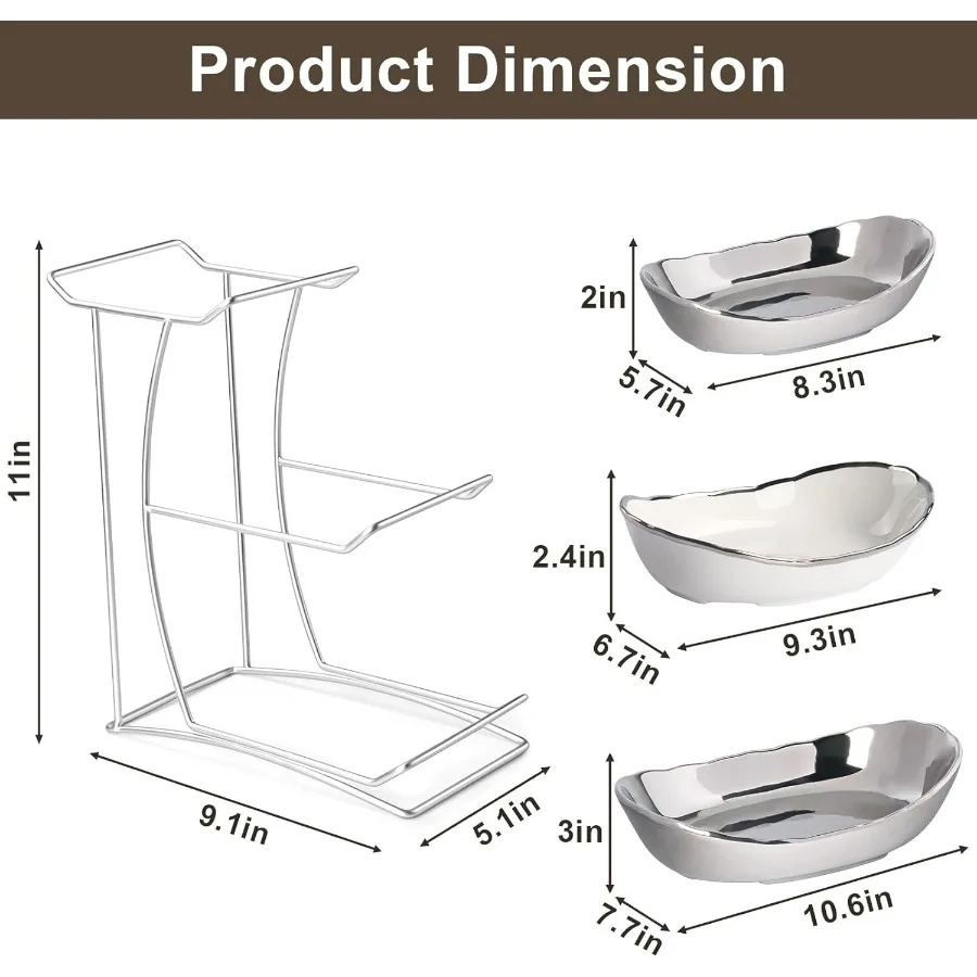 Fruit Bowl for Kitchen Counter 3 Tier Fruit Basket for Counter Ceramic Fruit Holder Tiered Fruit Stand with Metal Stand Detacha