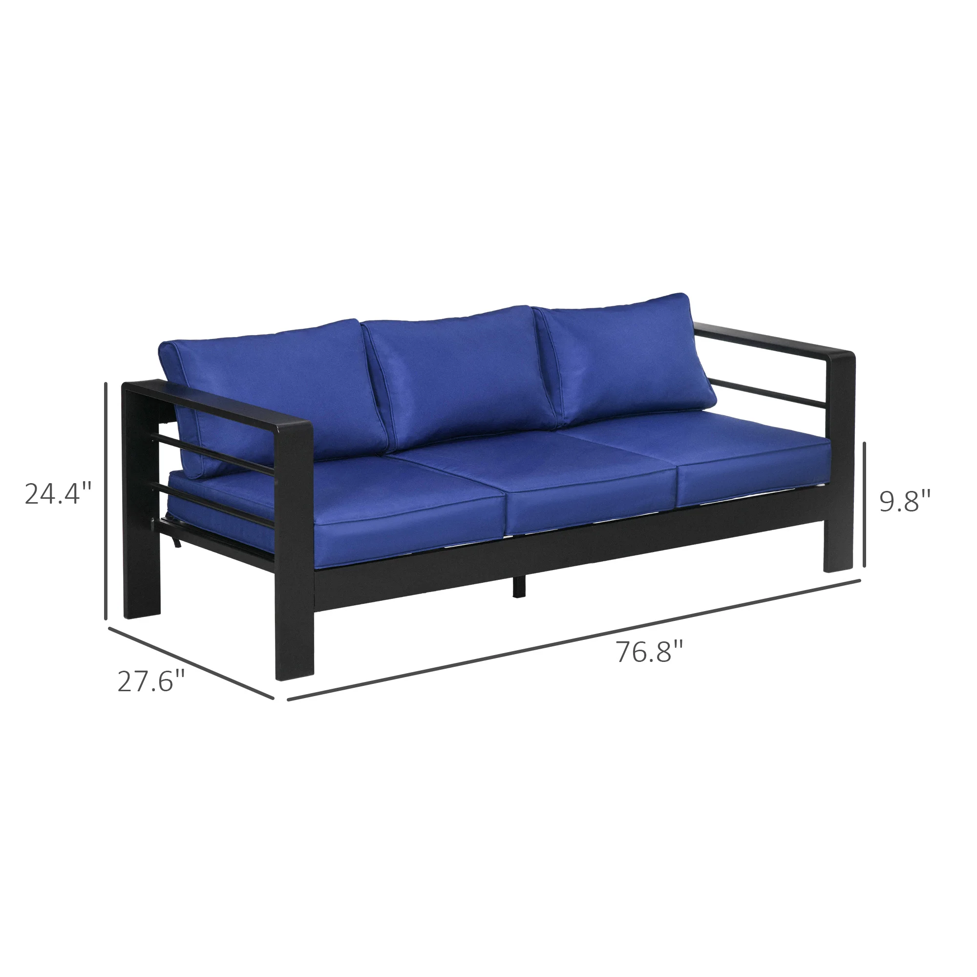 Outsunny Patio Furniture with Cushions, Aluminum Outdoor Sofa, Navy Blue 3