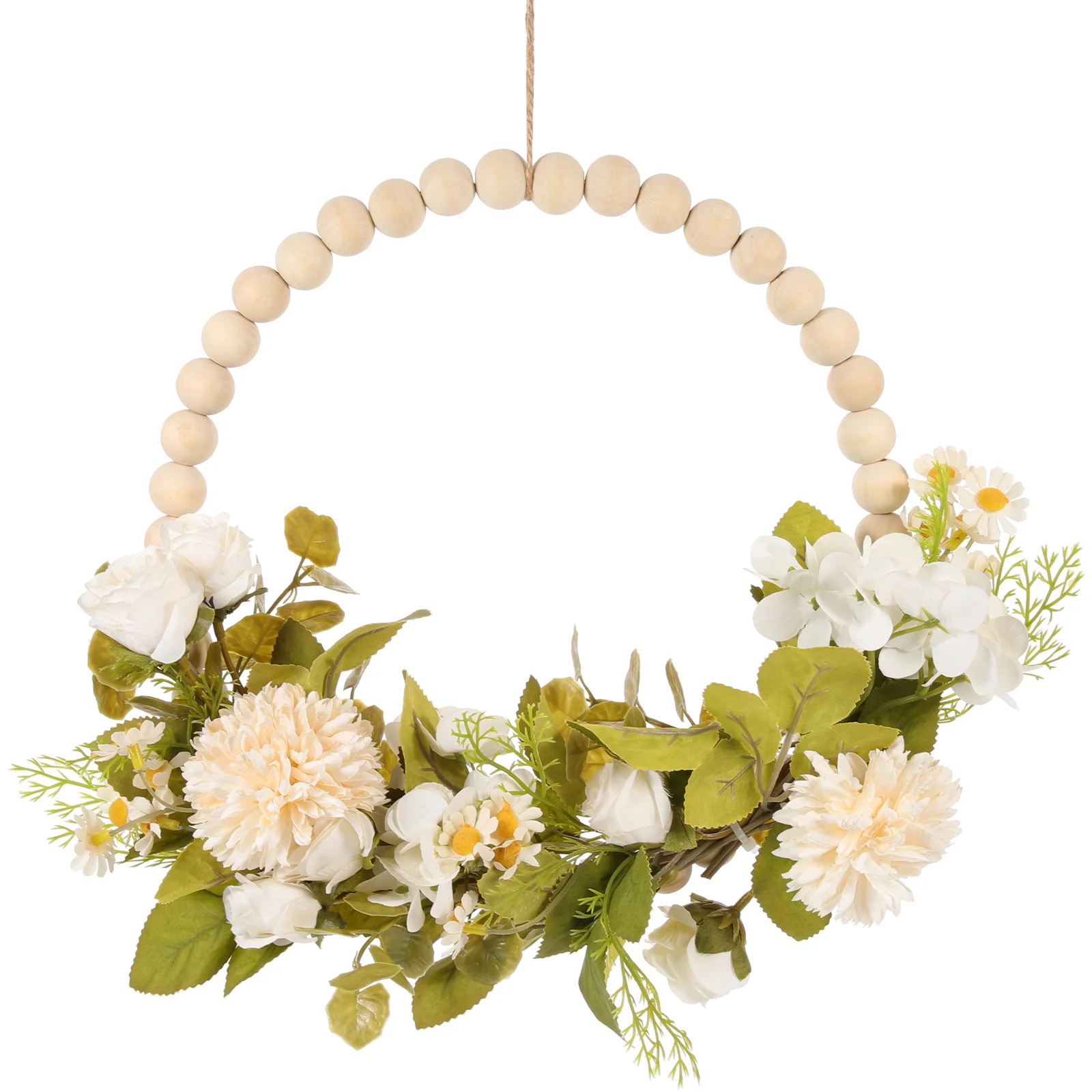 

Faux Wood Bead Garland Wall Wreath Wedding Decorations Home Vintage Artificial Silk Cloth for Door