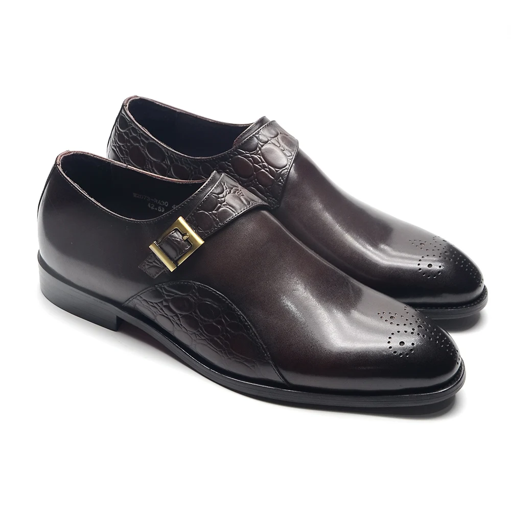 Leather Shoes Classic Designer Monk Strap Dress Shoes for Men Genuine Cow Leather Single Buckle Crocodile Prints Oxford Business Men's Shoe