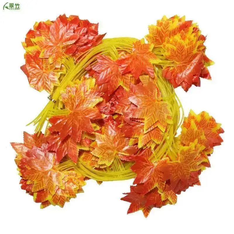2.3M Simulated Red Maple Leaf Vine Halloween Decoration Autumn Maple Leaf Wreath Christmas And Thanksgiving Maple Leaf Ornament