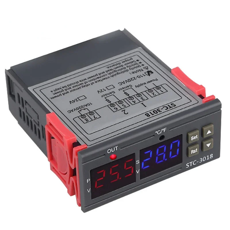 STC-3018 디지털 온도 컨트롤러 온도조절기 온도 조절기, 온도 센서 릴레이, 가열 냉각 인큐베이터, 12V, 24V