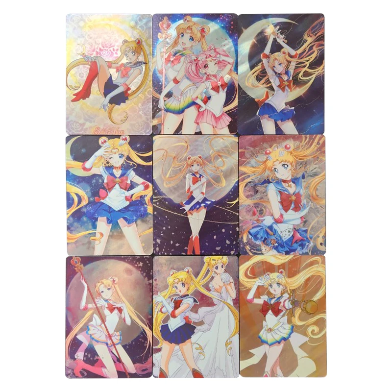 9Pcs/set Diy Self Made Sailor Moon Tsukino Usagi Chibiusa Color Flash Card Classic Anime Game Collection Cards Gift Toy