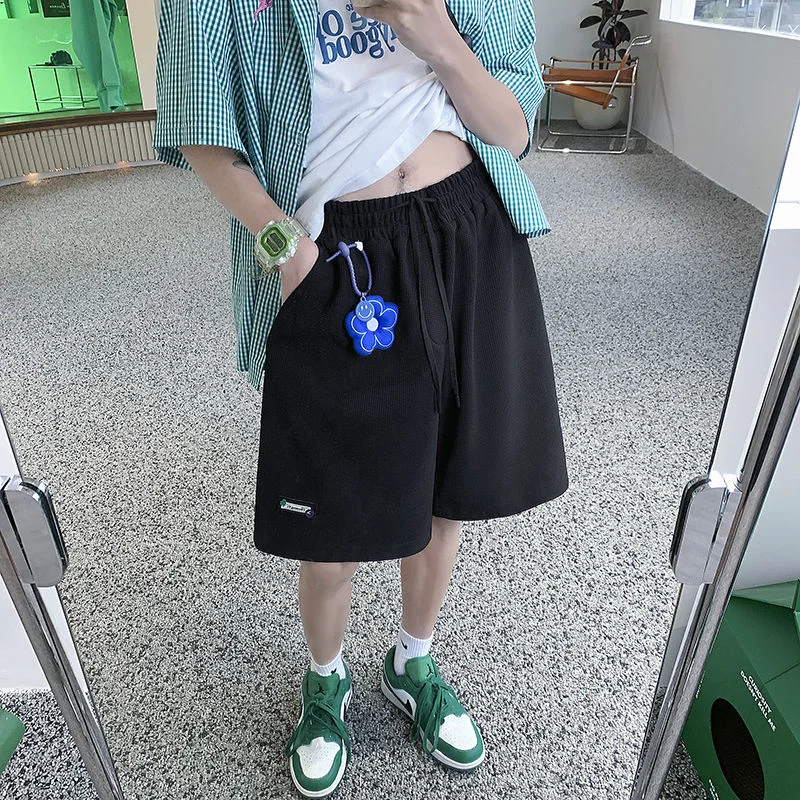 

Labeled 5-point Casual Pants Summer All-match Loose Straight Wide-leg Shorts Casual Sports Overalls Thin With Small Pendant