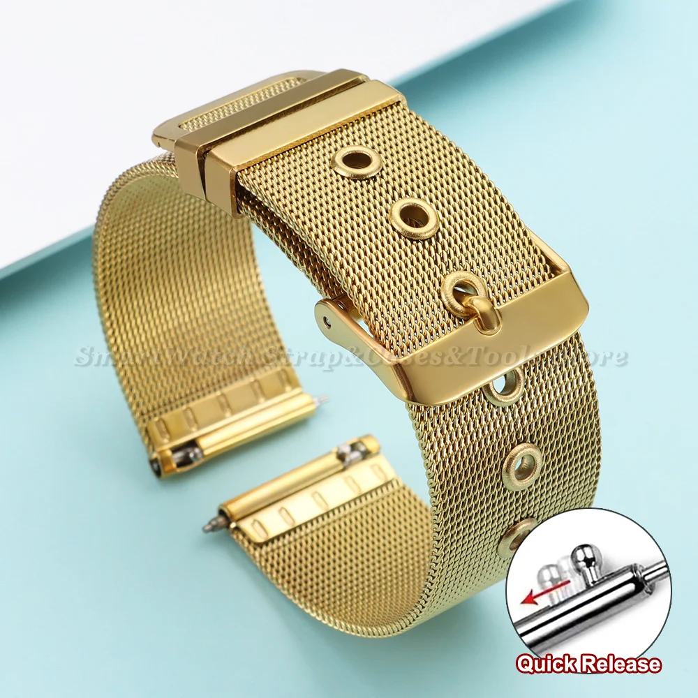 Elegant Silver Milanese Mesh Stainless Steel Watch Strap with Pinhole Buckle
