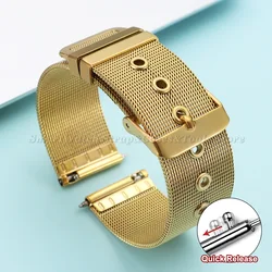 Elegant Silver Milanese Mesh Stainless Steel Watch Strap with Pinhole Buckle - 18mm (Gold)