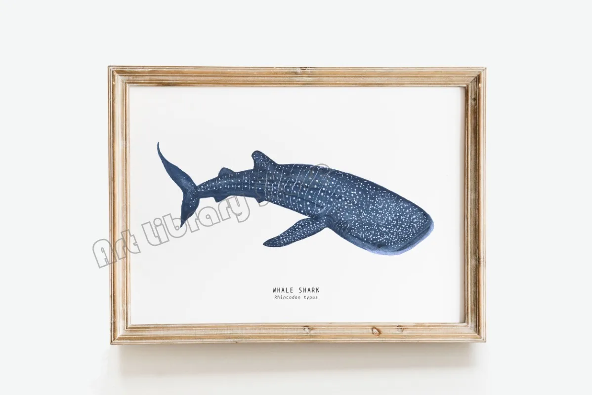 Marine Life Ocean Animals Canvas Art Poster - Whales, Sharks, and Turtles
