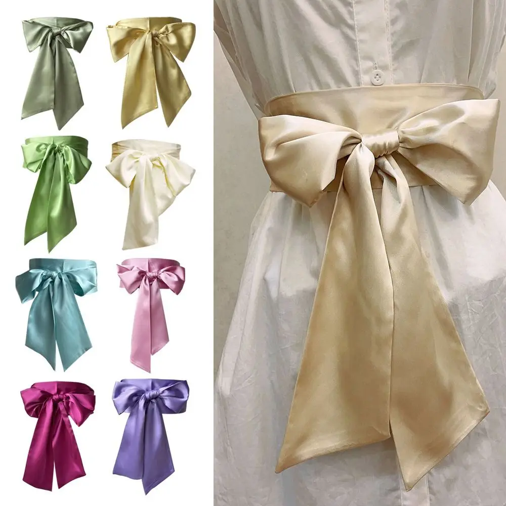 Satin Silk Bow Corset Waist Belt Decorative Wide Bowknot Fabric Ribbon Cummerbunds DIY Waist Cover For Women Lady Girl Bridal