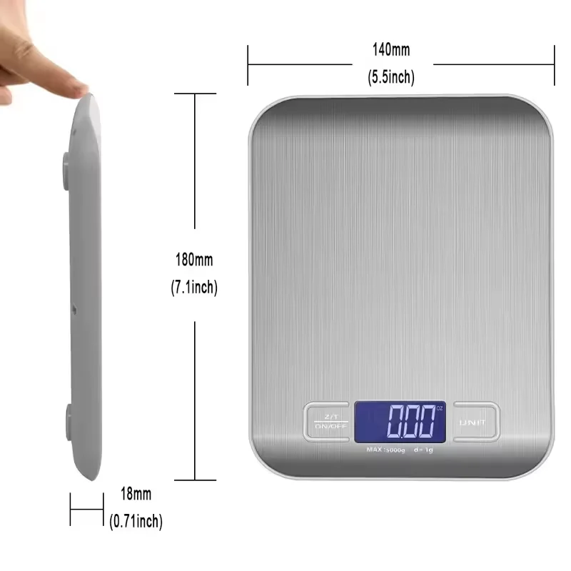 Stainless Steel Digital Kitchen Scale with LCD Display - Precise 10kg/1g Capacity
