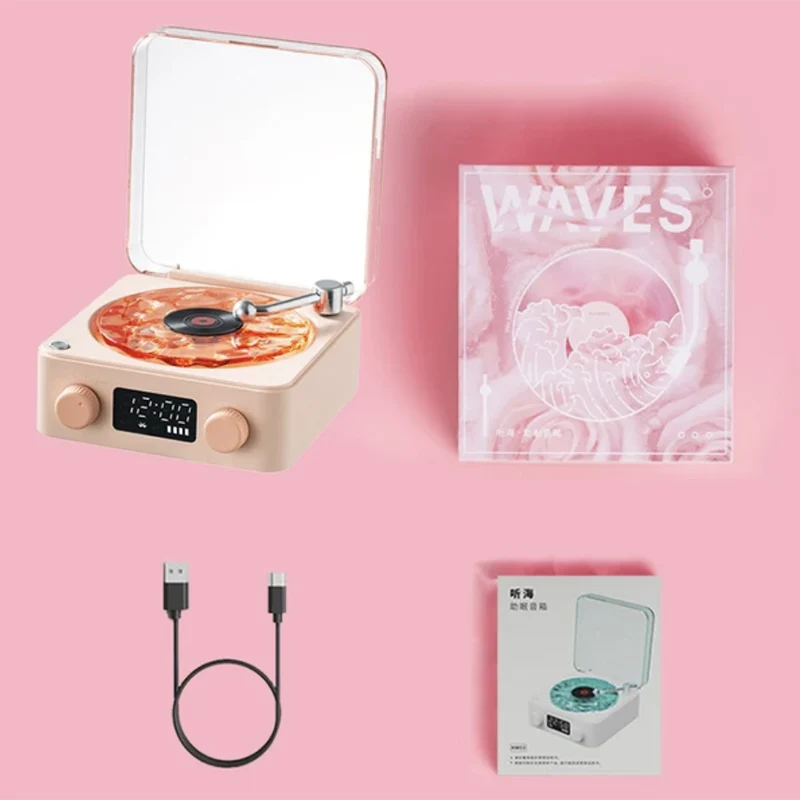 Retro Turntable Speaker With White Noise Wireless Bluetooth Vinyl Record Player Stereo Sound RGB Projection Lamp Effect