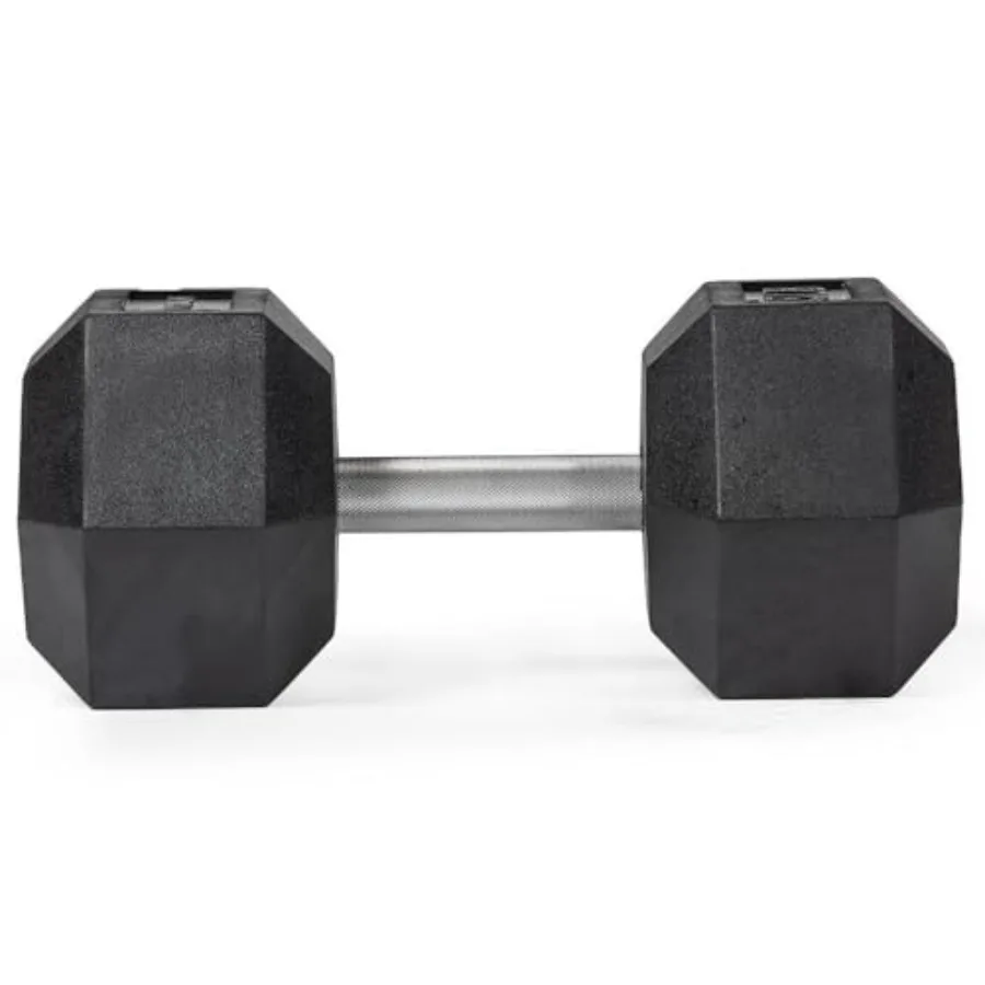 65 LB Pair Free Weights, Black Rubber Coated Hex Dumbbell, Straight Stainless Steel Handle, Strength Training, Full Body Workout