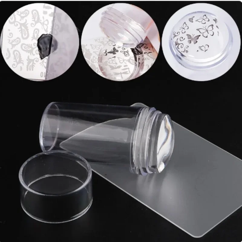 Nail Art Stamping Kit Transparent Nail Stamper Scraper Jelly Silicone Head Stamp for French Nails Printing Manicure
