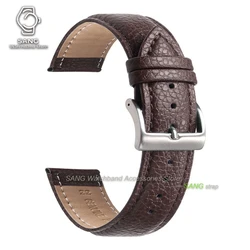 Universal Leather Watchband with Solid Buckle - Calfskin Strap - 22mm (Dark Brown)