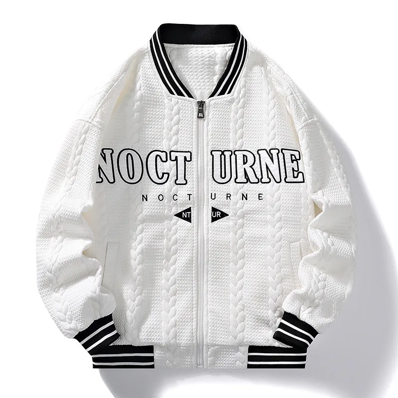 

Autumn Youth Trendy Sweater Jacket Personalized Letter Embroidery Loose Baseball Collar Casual Coats Tops Men's Zipper Outerwear