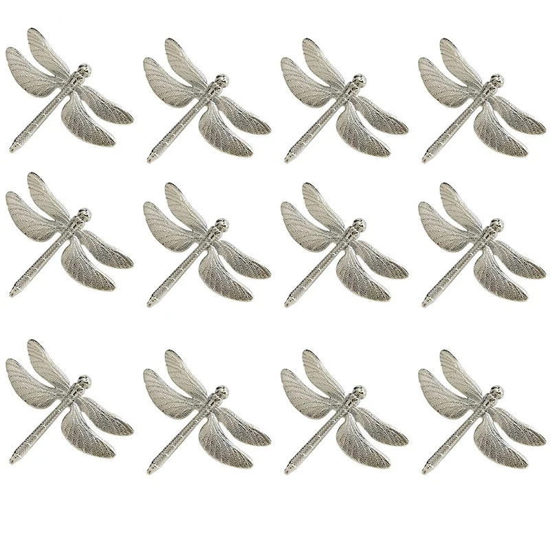 

12 Pcs Dragonfly Napkin Rings Zinc Alloy Napkin Buckle Silver Napkin Ring For Hotel Wedding Holiday Table Dinner Party Decora