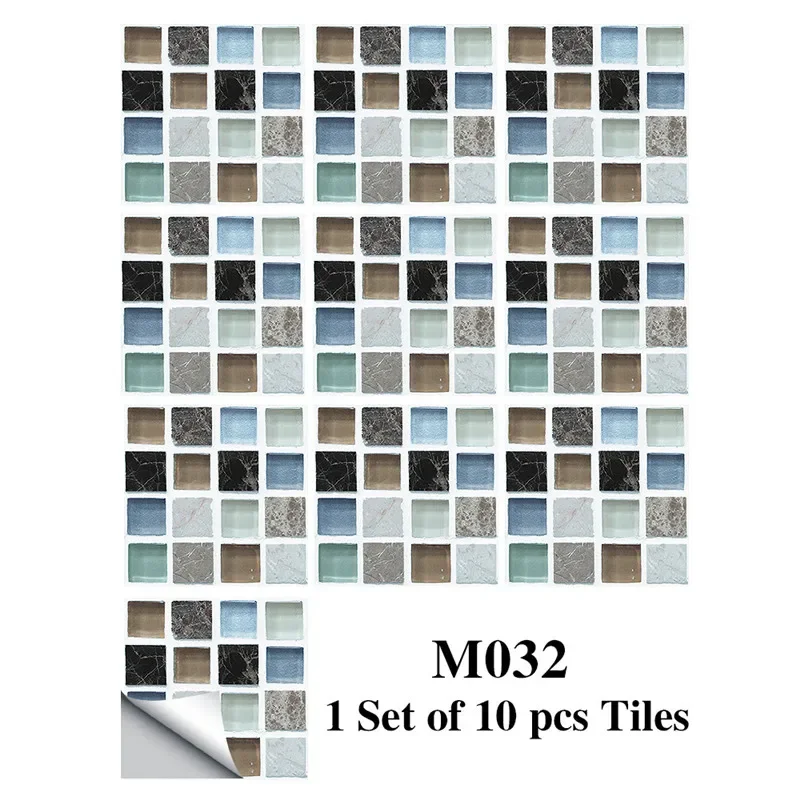 thumbnail image 1 of Nuevas 10 piezas de pegatinas de mosaico de cristal autoadhesivas para pared de cocina, decoración de sala de estar y baño de PVC, 1 of 5