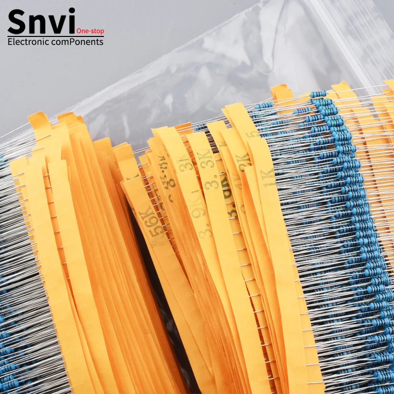 Snvi 2600pcs/set 130 Kinds 1/4W Resistance 1% Metal Film Resistor Pack Assorted Kit 1K 10K 100K 220ohm 1M Resistors 2600pcs/set