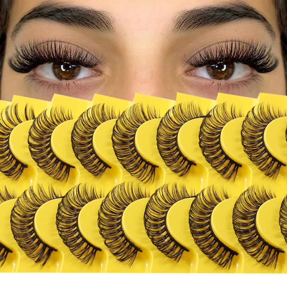 

10 Pairs Lashes D Curl Russian Lashes 3D Mink Eyelashes Reusable Fluffy Russian Strip Lashes eyelashes extensions