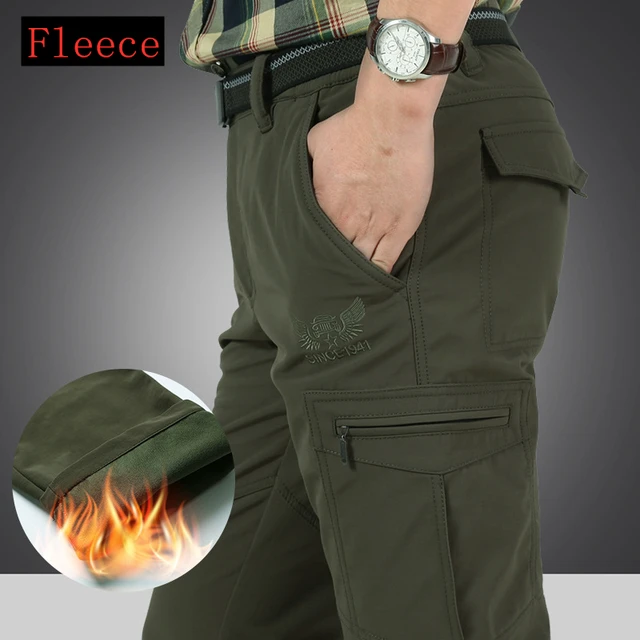 Warm Fleece Cargo Pants Men Winter 