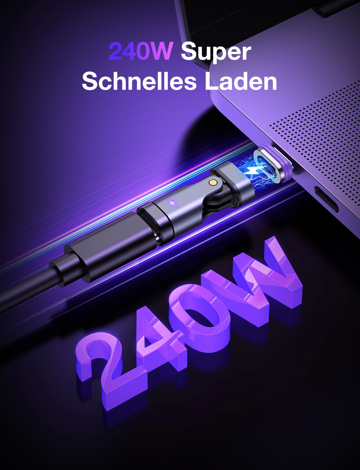 AUFU 240 واط المغناطيسي نوع C إلى محول البرق 16Pin...