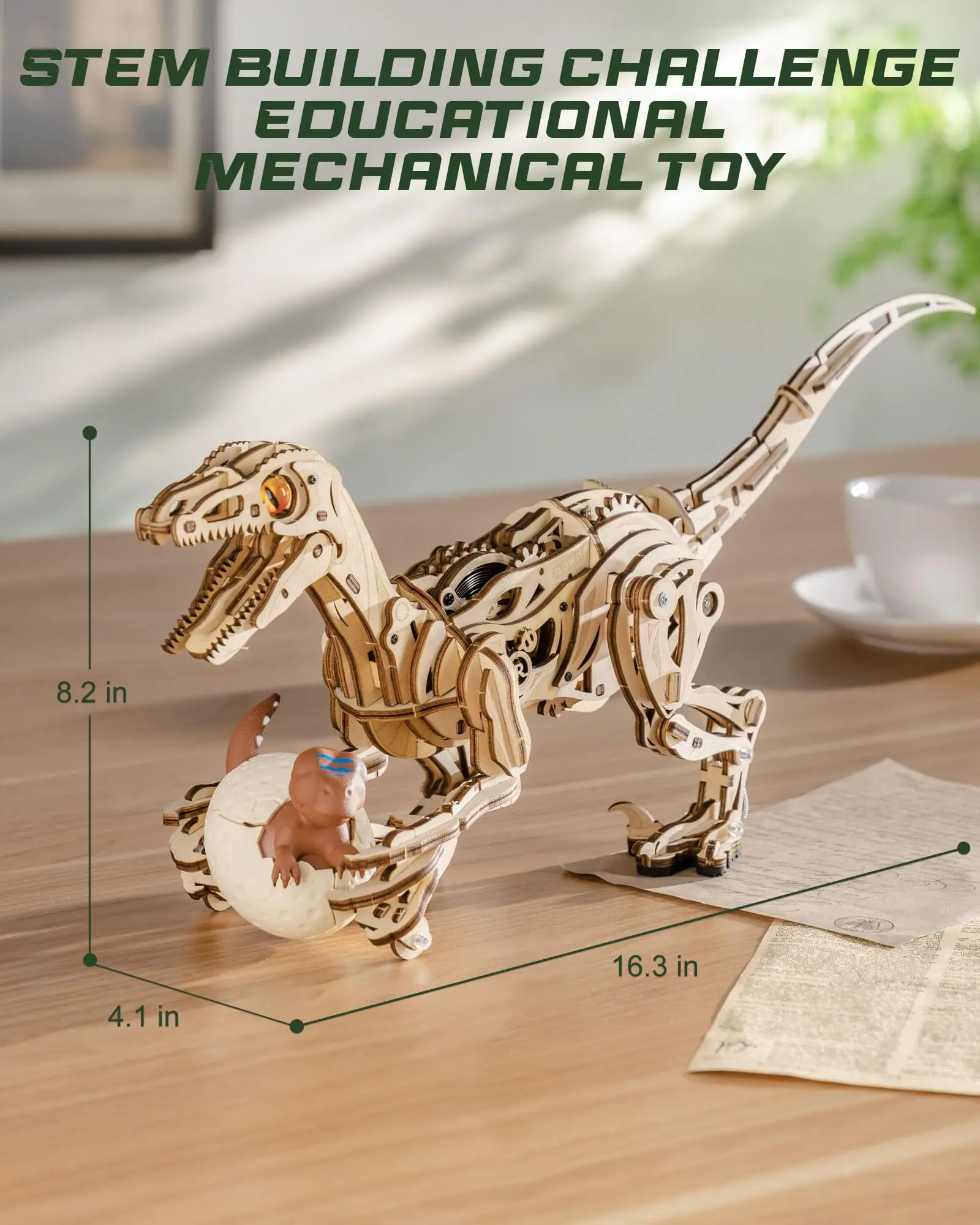 로보타임 로크르 벨로시랩터 기계식 3D 나무 퍼즐 다이나믹 기어 창의적인 휴식 선물 (공예 애호가, 어린이, 성인용)
