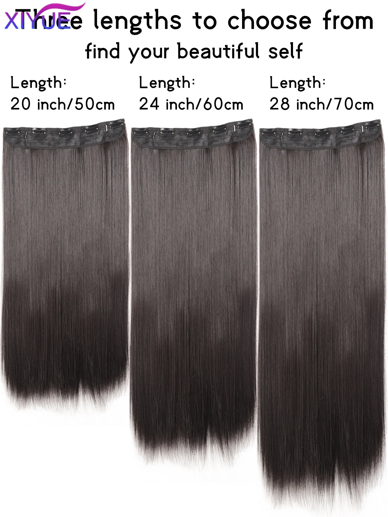 Synthetic Long Straight Clip In One Piece Hair Extension 5 Clips False Blonde Hair Brown Black Heat Resistant Fake Hair