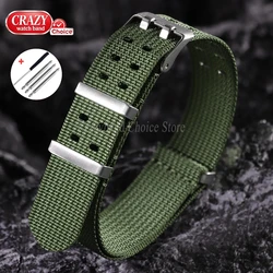 Universal Ribbed Nylon Watch Strap - Black & Blue, Sport & Military Style, Softened Replacement Band - 22mm (Green)