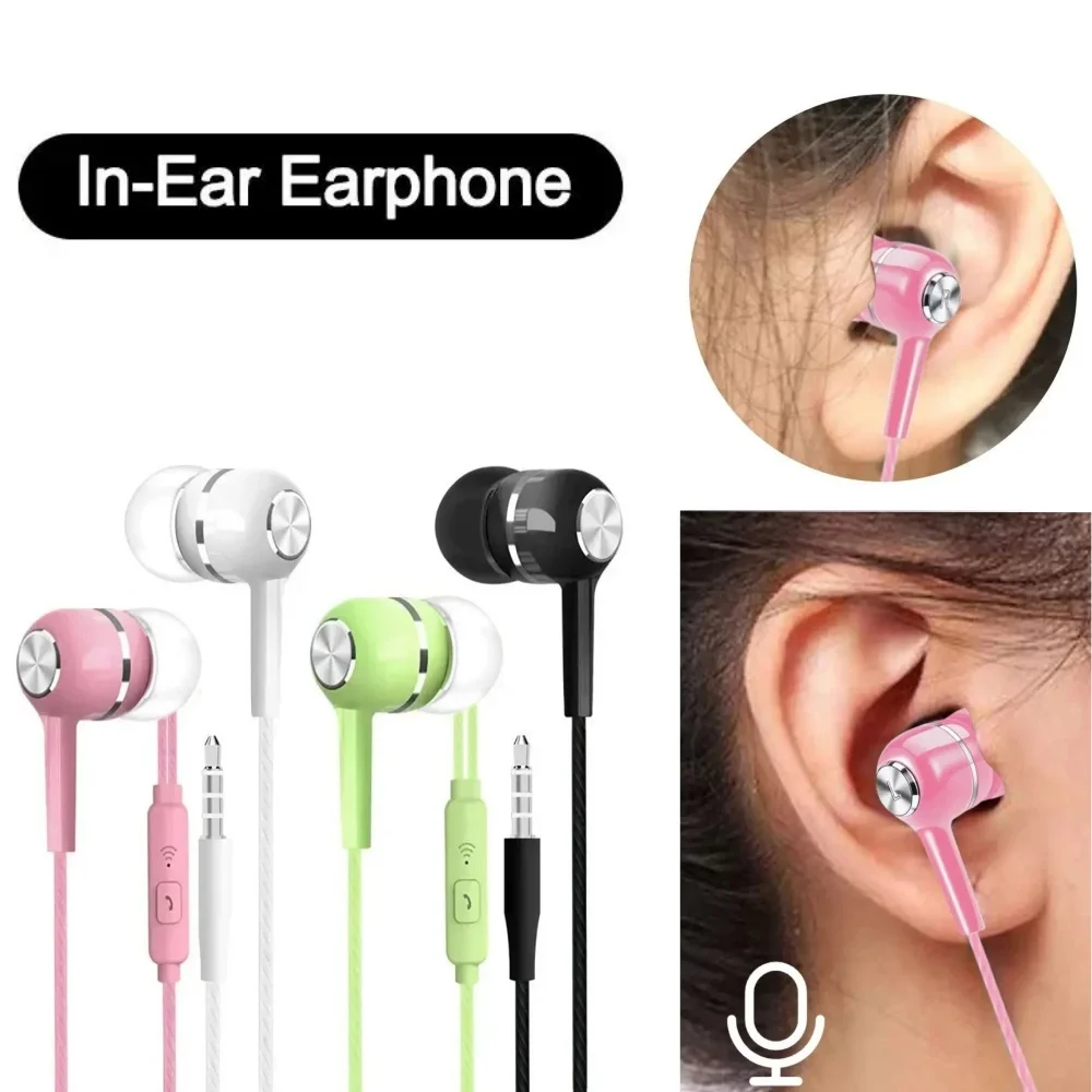 3.5mm 유선 이어폰 마이크가 장착된 인이어 헤드폰 HiFi 스테레오 베이스 소음 차단 스포츠 게임용 헤드셋(전화 태블릿 노트북용)