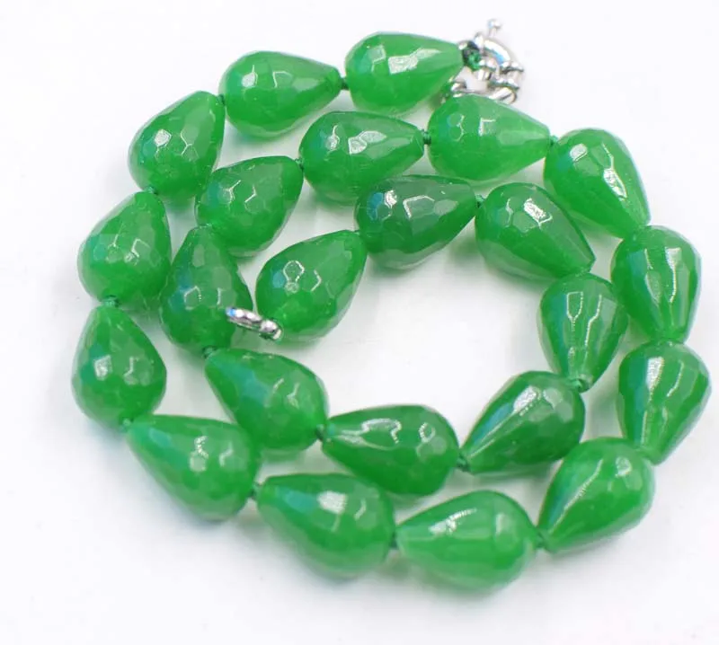 wow! green jades drop faceetd 13*18mm  necklace 17