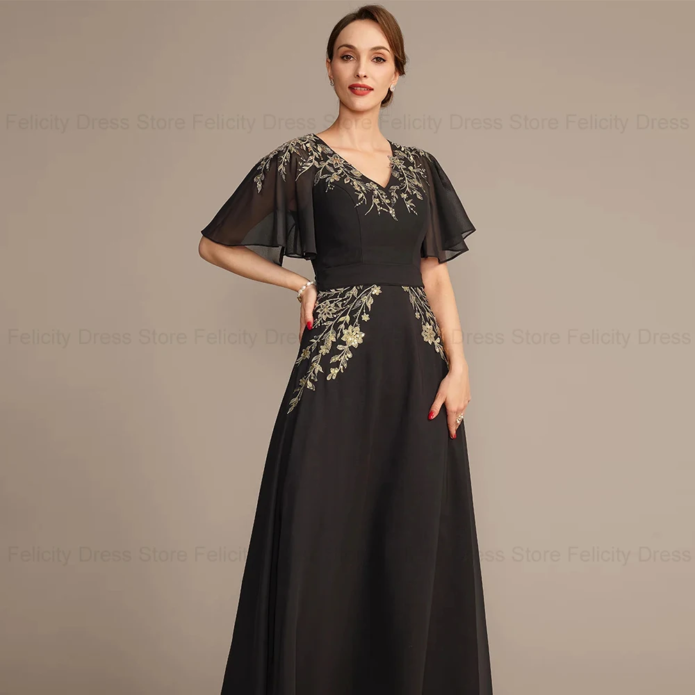 FELICITY Elegant Mother of the Bride Dress 2025 Customized A-line V-Neck  Chiffon Wedding Guest Party Dress Bow Sequins Appliques - AliExpress 320