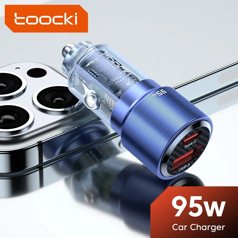 Toocki 차량용 USB C 충전기, 빠른 충전, QC 4.0, C타입 PD 3.0, 65W, 아이폰 15, 14, 13, 12, 11 프로 맥스, 샤오미 레드미, 95W