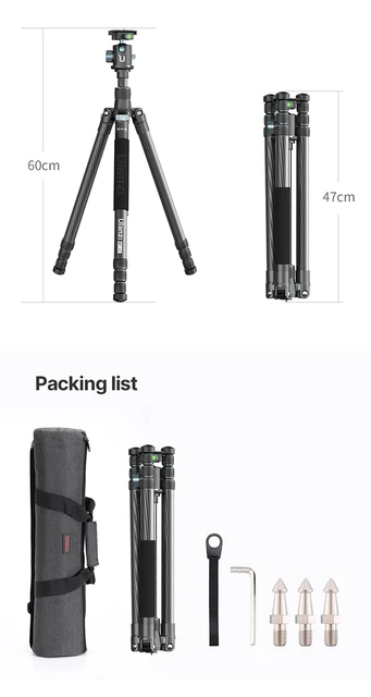 カーボンファイバー製トラベル三脚Ulanzi-MT-61 ° ヘッド、一脚