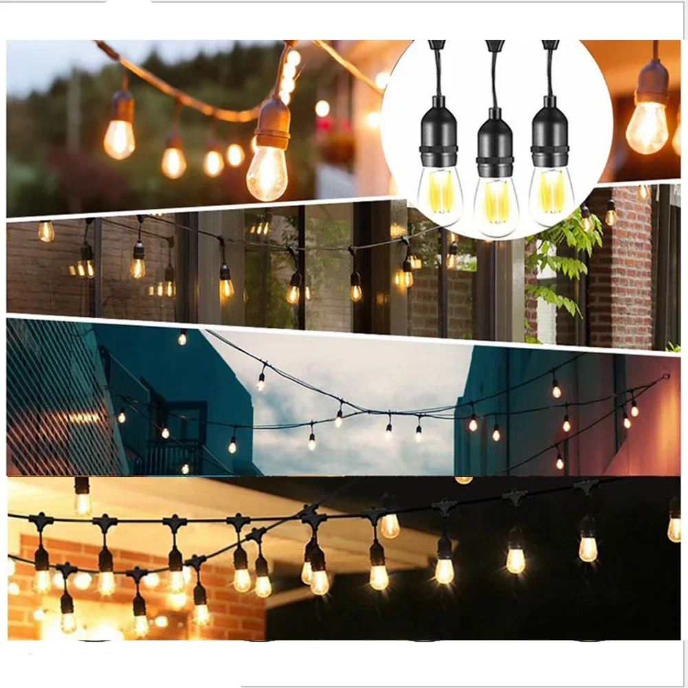 30m Outdoor LED Fairy Lights Warm White E27 S14 Retro filament Bulb Waterproof Christmas Garland