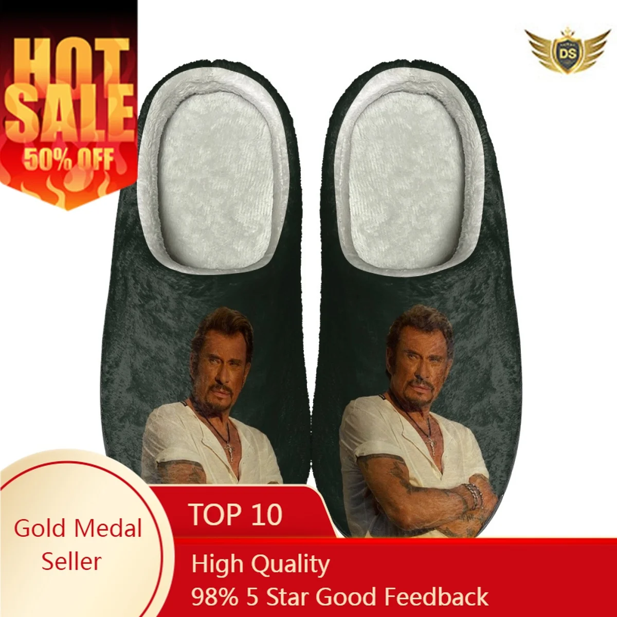 Johnny hallyday Print Cotton Slippers Dropshipping Non-Slip Indoor Floor Shoes Comfortable Home Women Men Slides Zapatos Planos