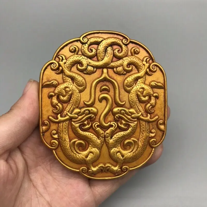 

Exquisite Old Chinese Brass Copper Handcarved Ancient Dragon Token Statue