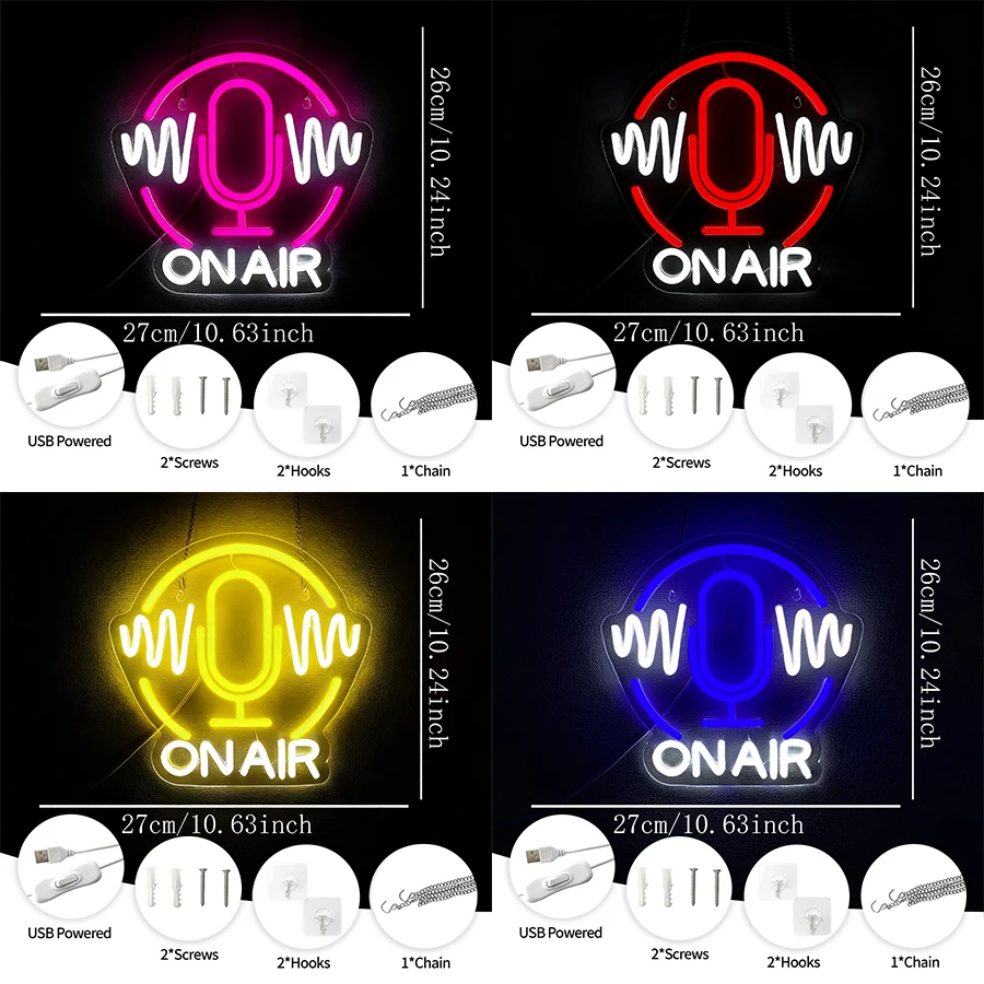 온에어 LED 네온사인, 마이크 아이콘 스튜디오 장식, 게임룸, 바, 뮤직 스튜디오, 맨케이브 및 라이브 방송실용 벽등.