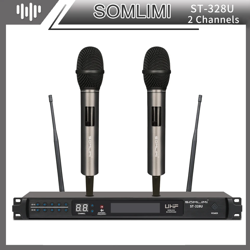 

SOM ST-328U professional wireless microphone UHF dual channel handheld remote reception stage performance microphone