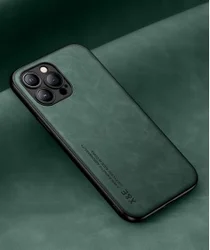 Luxury Genuine Leather Magnetic Phone Case with Metal Support Car Holder for Xiaomi 14 Pro (LV)