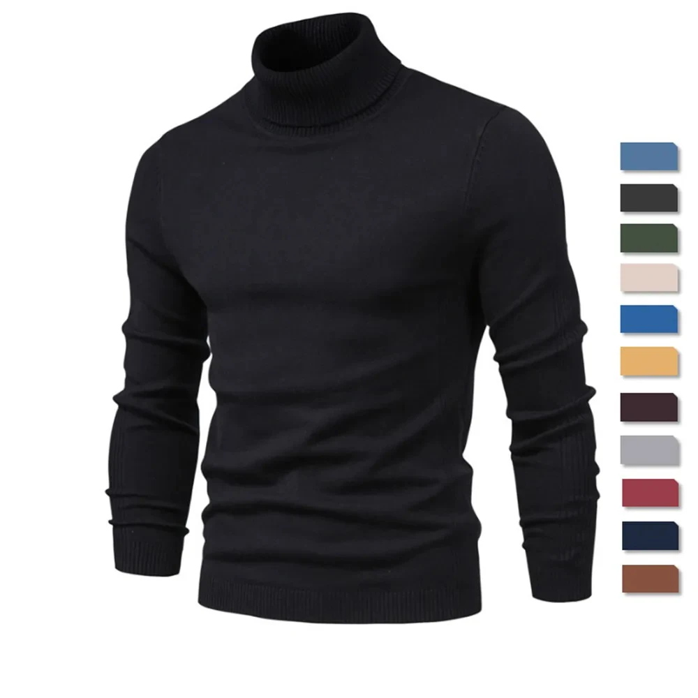 2021 New Winter Men Turtleneck Sweater Casual Solid Color Warm Pullover High Quality Slim High Neck Long Sleeve Sweater Men