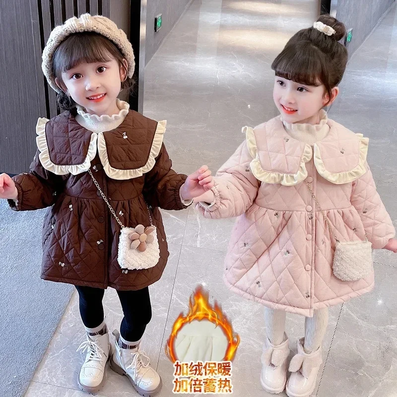 

Girl's Cotton Jacket 2024 New Children's Clothes Padded Warm Outerwear Kids Prints Cherry Coat Cute Top Parkas Toddler Clothing