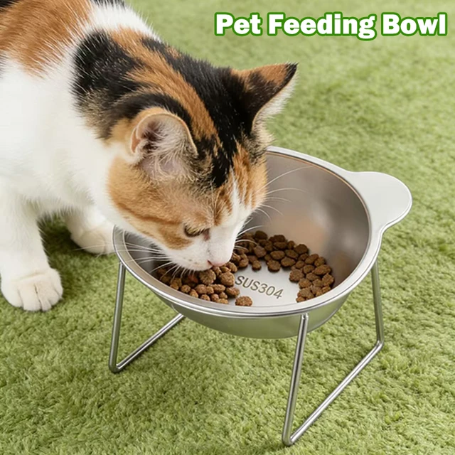 Tilted Cat Bowl Stainless Steel Cat Food Bowls with Metal Stand Food and Water Dish for Cats Kitten Puppies Feeders Cat Supplies