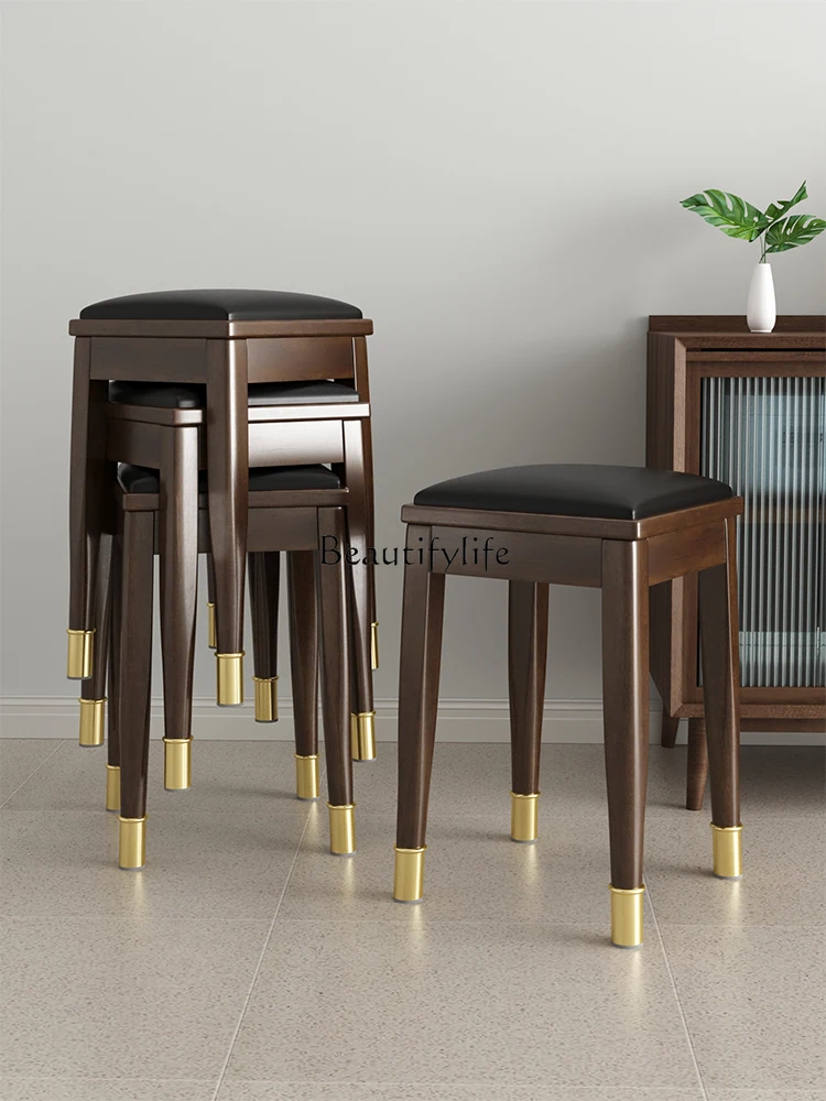 

Solid Wood Stool Home Doorway Light Luxury Stackable Living Room Creative Square Stool