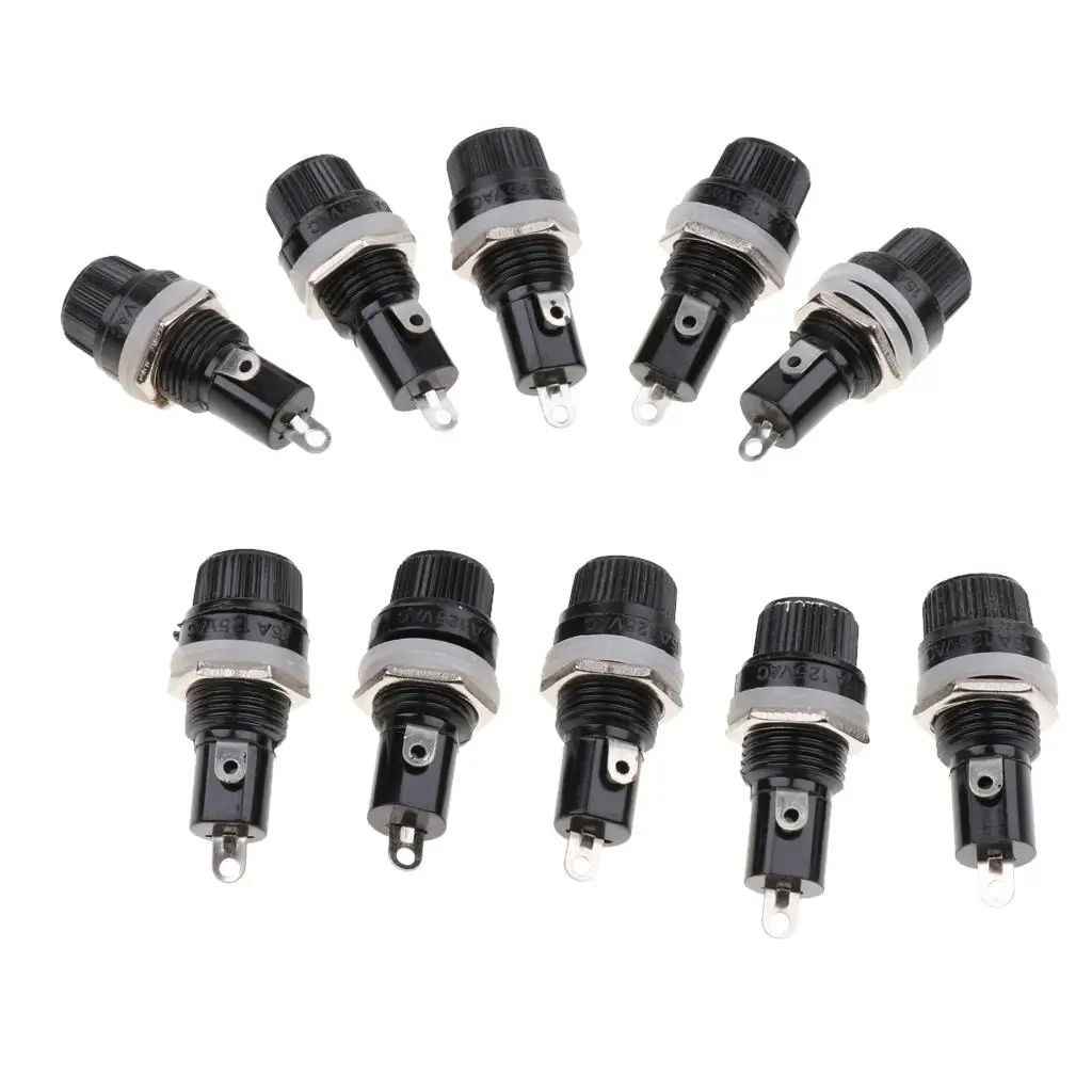 

10 Pieces 125V/15A 250V/10A 12mm Thread Screw Cap Panel Mounted Fuse Holders
