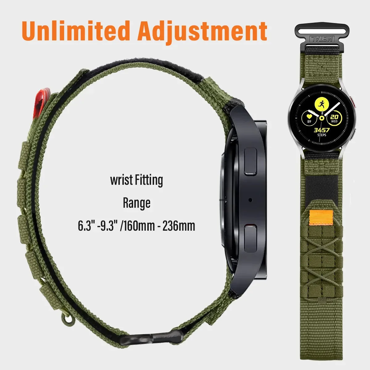 Premium Sport Nylon Smartwatch Strap, Adjustable Band