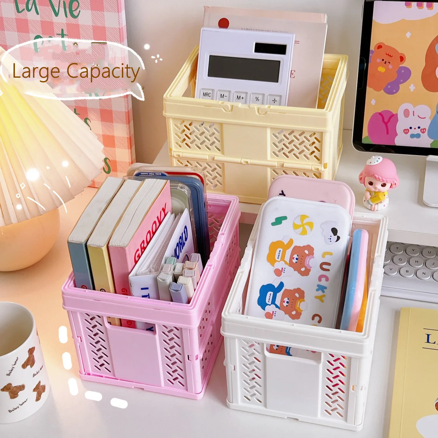 

Multifunctional Portable Storage Box Mini Folding Storage Box Foldable Basket Desktop Storage Students School Stationery Storage