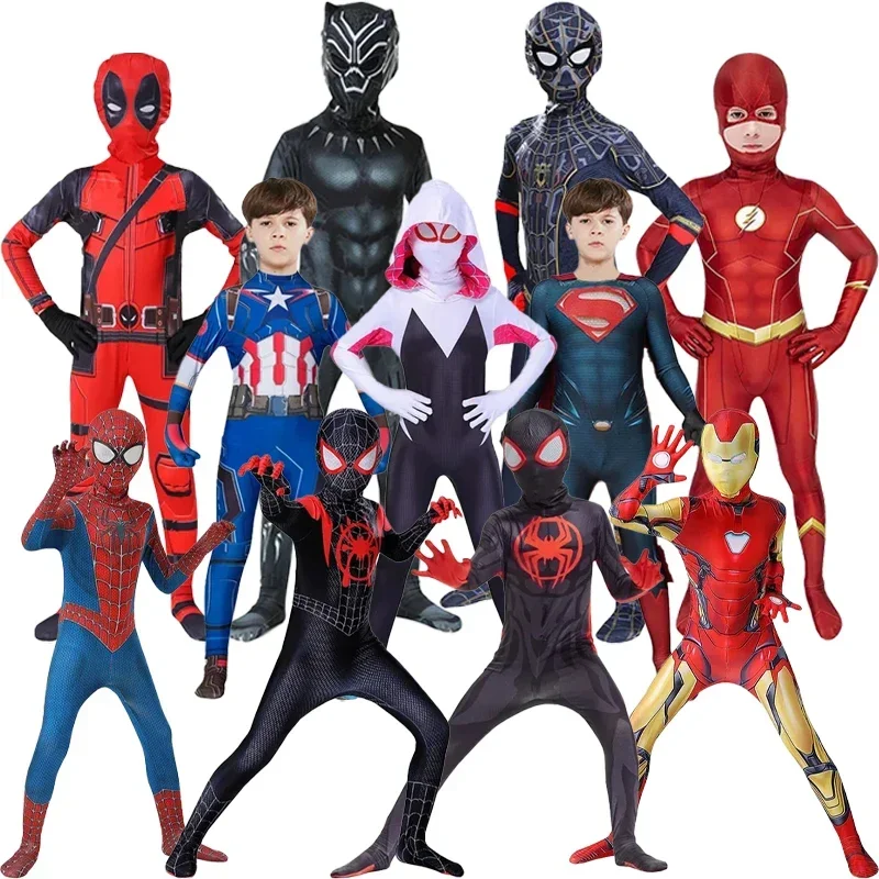Bambino Adulto Spider Man Hulk Iron Man Black Panther Batman Captain America Costume Cosplay Tuta Tuta Costume Di Halloween