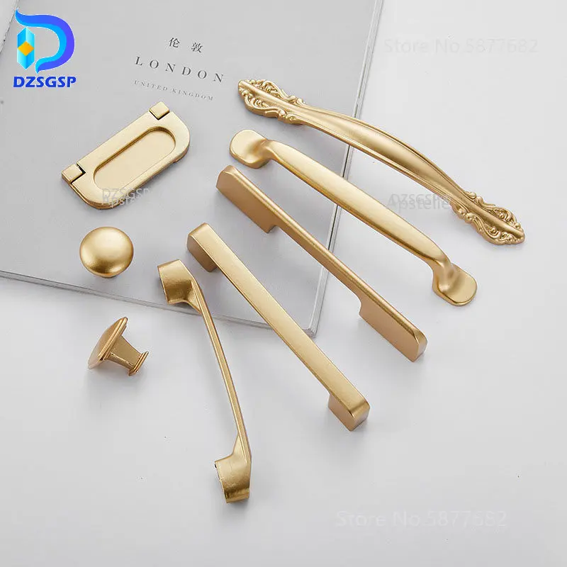 

Matt Gold Door Knobs and Handles for Furniture Cabinets and Drawers Aluminium Alloy Modern Kitchen Cupboard Handles Pulls