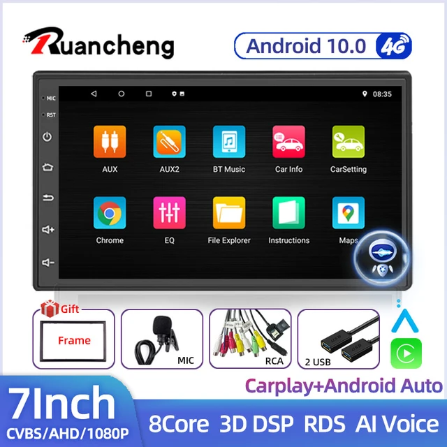 Universal Android 10 Autoradio Coche Navegación Estéreo Reproductor  Multimedia GPS Radio Pantalla Táctil Enchufe Universal