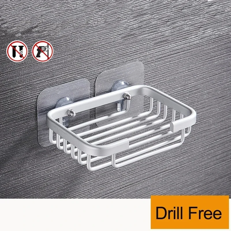 Soap holder Soap dish rack Drill Free Wall-mounted Soap Holder Sponge Dish Holder No Drilling Aluminum Adhesive Soap Dish Rack Metal