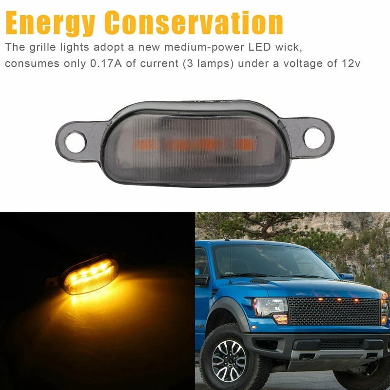 6X Smoked Lens Amber LED Front Grille Running Lights Lamps For Ford F-150 Raptor